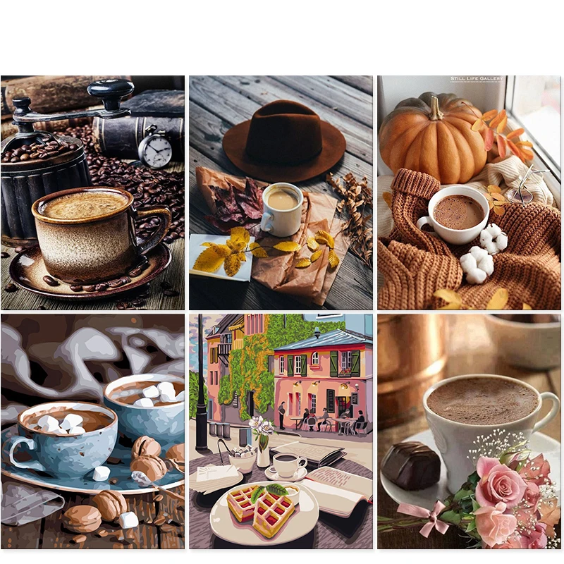 

PhotoCustom Paint By Numbers DIY Oil Painting By Numbers On Canvas Coffee And Cake 60x75cm Frameless Number Painting Home Decor