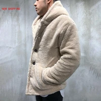 mens fleece teddy coat jackets autumn winter solid color cardigan casual tops fur jackets hoodies tracksuit outwear thin male
