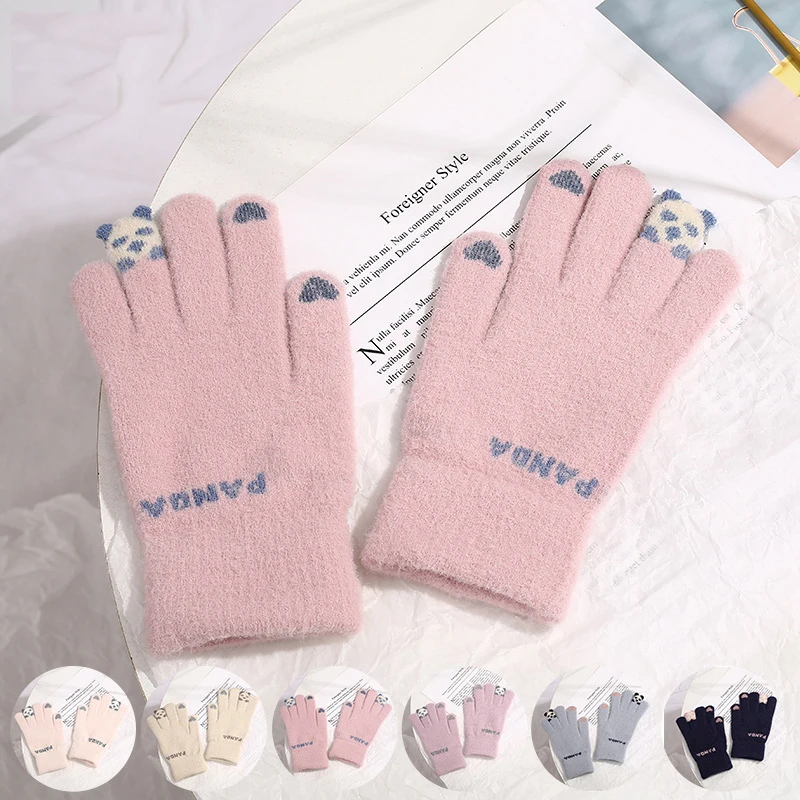 

Wecute Child Gloves Aldult Kawai Cold Protection New Winter Plush Gloves Stretch Knit Touch Screen Thicken Fleece Riding Gloves