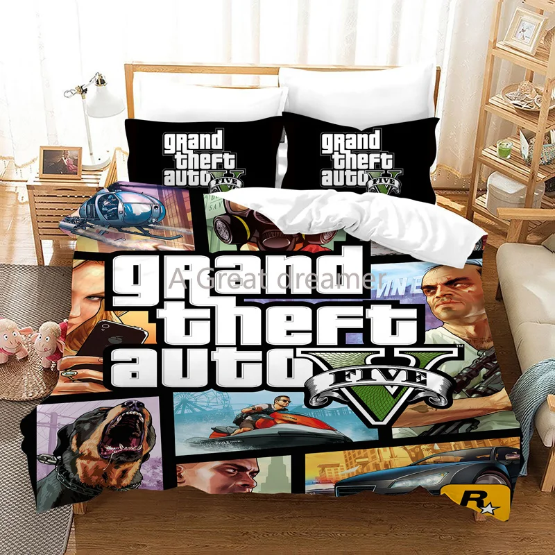 

3d Game GTA V Bedding Set Cartoon Duvet Covers Grand Theft Auto Bed Linens Bedclothes With Pillowcase (No Sheet) Dropsjpping