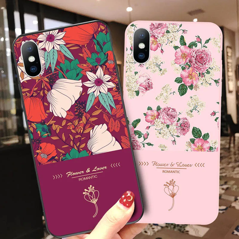 USLION Floral Flower Cases Cover For iPhone X XS XR Xs Max Soft TPU Green Leaves Phone Case 5 5s SE 6 6s 7 8 Plus |