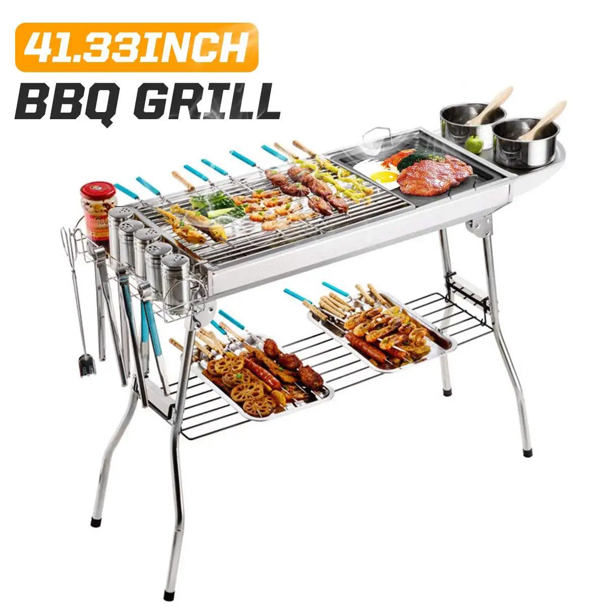 

41.33 Inch Portable Grill Barbecue BBQ Grills grill pan outdoor barbecue tool Folding BBQ Cooking Grid Park Charcoal Grill