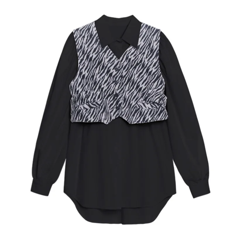 

XUXI Women Shirt Puff Sleeve Vintage Chemise Femme Fashion LongSleeve Streetwear Leopard Printing Vest Splicing Tops Blouse E004