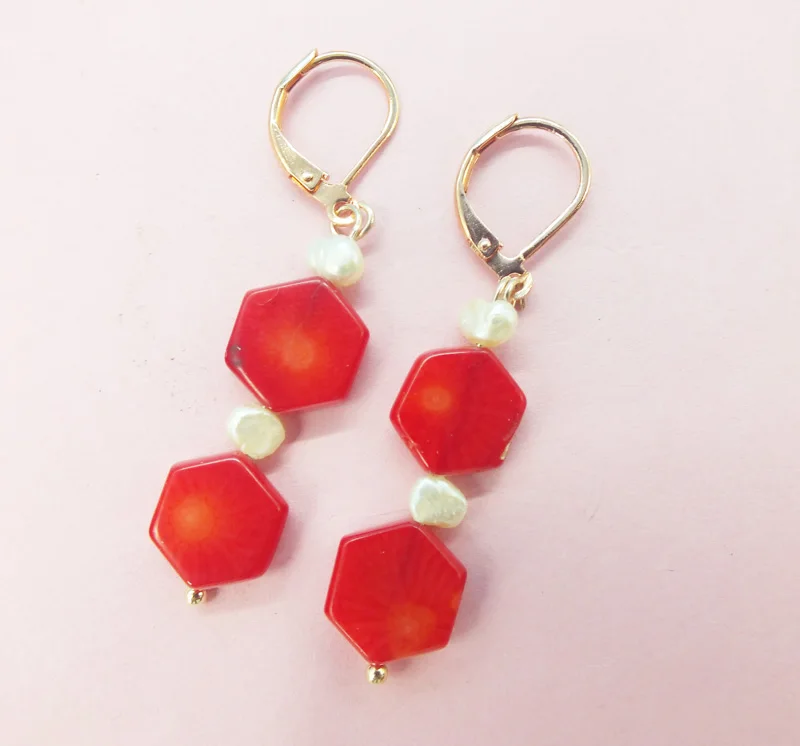 Изысканный. Натуральный Коралл. Жемчужные Ушные Кольца | Украшения и аксессуары