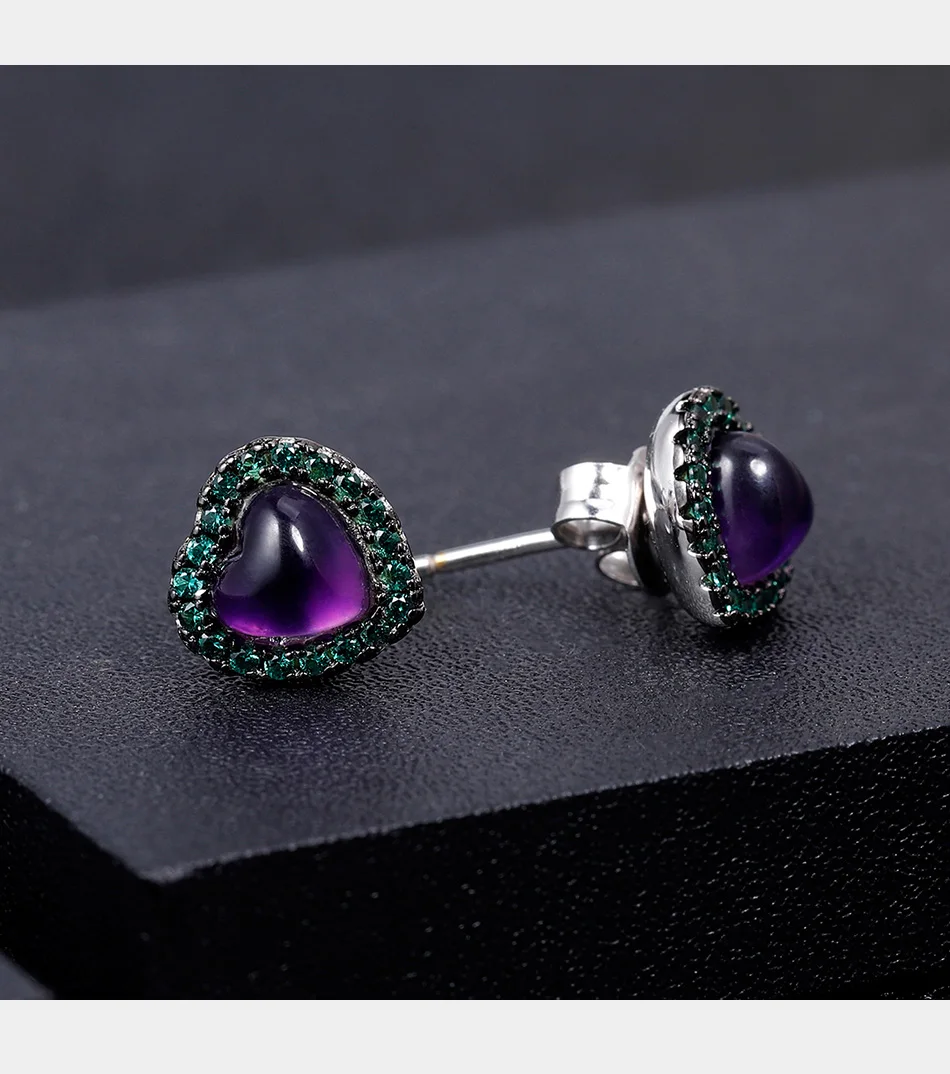 Балетные 925 пробы, серебряные красивые серьги 1.56Ct, натуральный аметист, сердце, маленькие серьги-гвоздики для женщин, ювелирные изделия для девушек