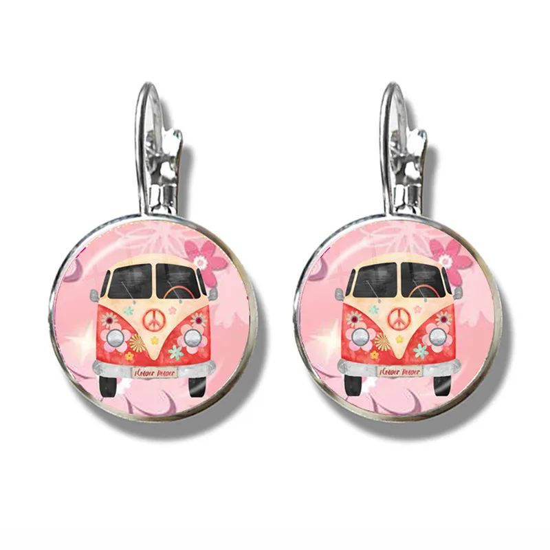 Новый дизайн знак мира серьги с фургоном автобусом модный серебристый цвет