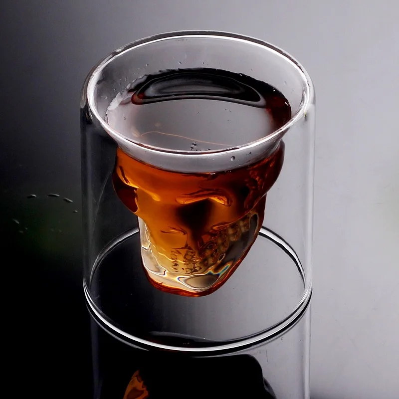 4 Sizes Crystal Skull Head Glass Tea Cup Double Layers Shot Transparent Bottle Whiskey Wine Vodka Bar Club Beer | Дом и сад