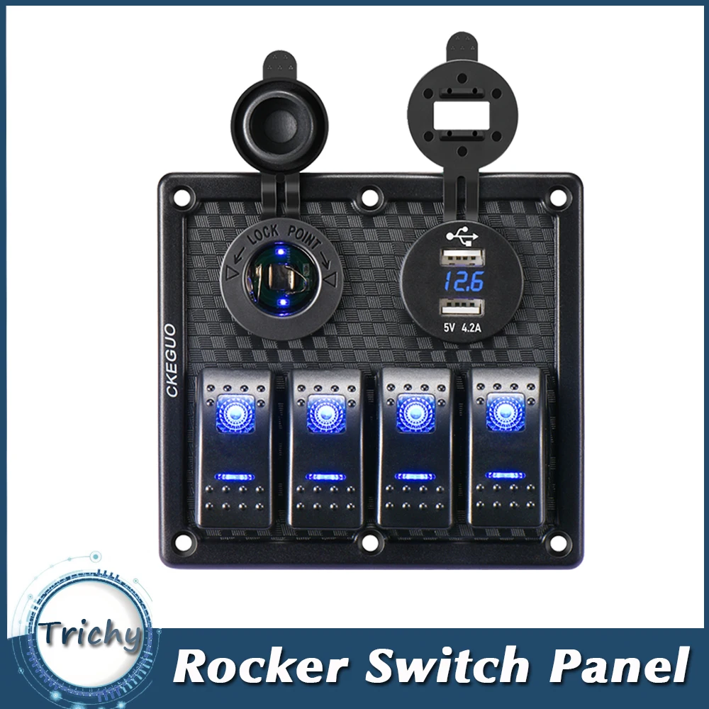 

4 Gang 12V Dual USB Port Car Marine Boat LED Rocker Switch Panel Waterproof Circuit Digital Voltmeter LED Rocker Switch Panel