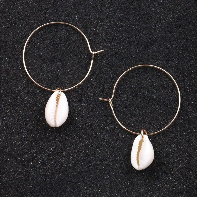 

D2TD Bohemian Natural Shell Pendant Circle Hoop Drop Earrings Women Fashion Jewelry