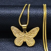 2022 stainless steel butterfly choker necklaces for women dubai gold color statement necklaces jewelry colliers ny119s05