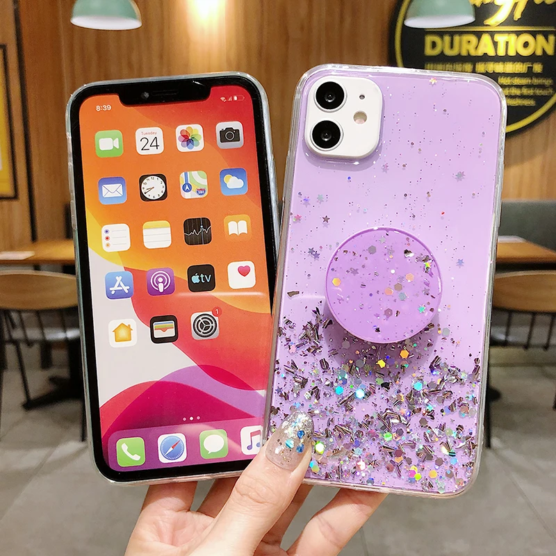Блестящий чехол для Samsung Galaxy A51 A71 A81 A91 A21S A01 A31 A41 A50 A11 A20E A30 A40 A70 A8 A9 2018 с подставкой |
