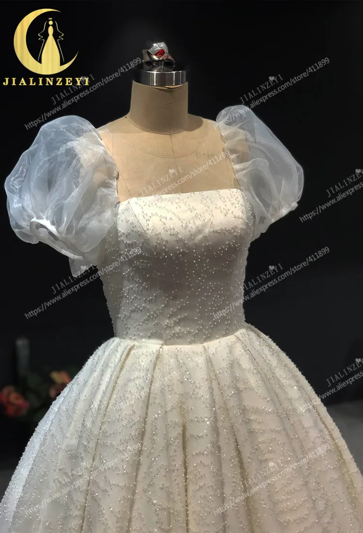 Rhine Real New Cute Puff Sleeves Ball Gown Court Train Wedding Dresses 2021 robe de mariage