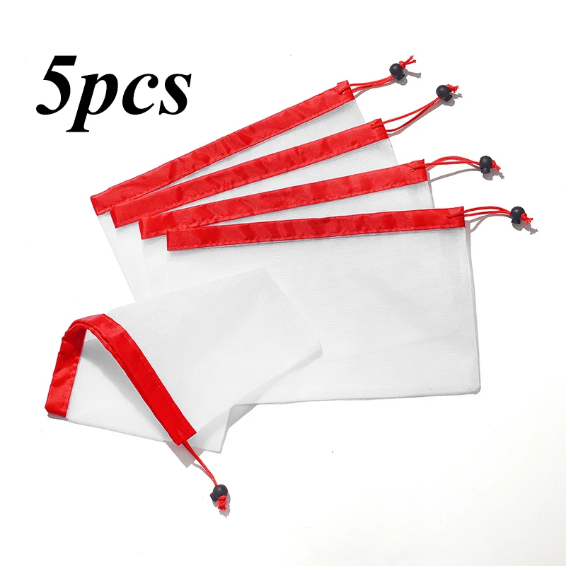 S-5pcs 15 шт./лот Экологичные моющиеся сетчатые мешки для хранения продуктов Многоразовые для хранения фруктов и овощей - Цвет: S-5pcs