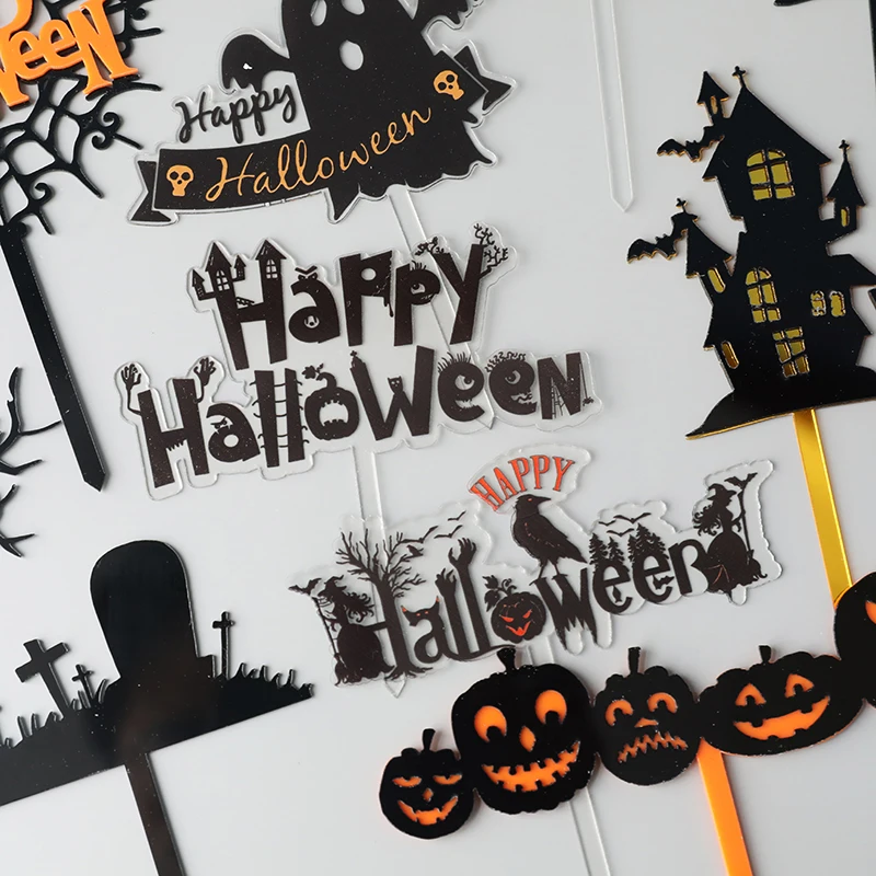 Счастливый Хэллоуин тема акриловая Тыква замок торт гримаса летучая мышь ведьма