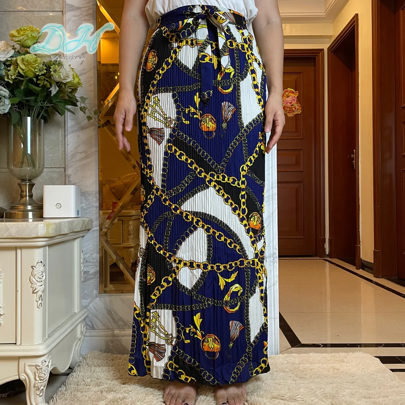 Летняя Женская эластичная шелковая хлопковая юбка с принтом и высокой талией