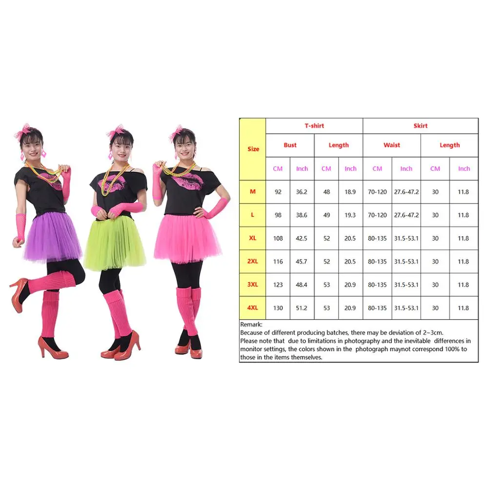 

Women Girls Carnival Dress Vintage Cosplay 1980s T Shirt Skirt Costumes