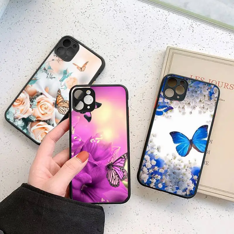 

Butterfly flower Phone Case For iphone 12 11 7 8 plus mini x xs xr pro max matte transparent cover