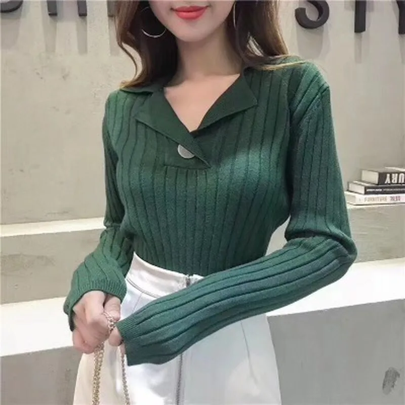 

Winter Sweater Women Autumn and Winter Style Korean Pullover Lapel Button Sweater Women's Long Sleeve Knitwear