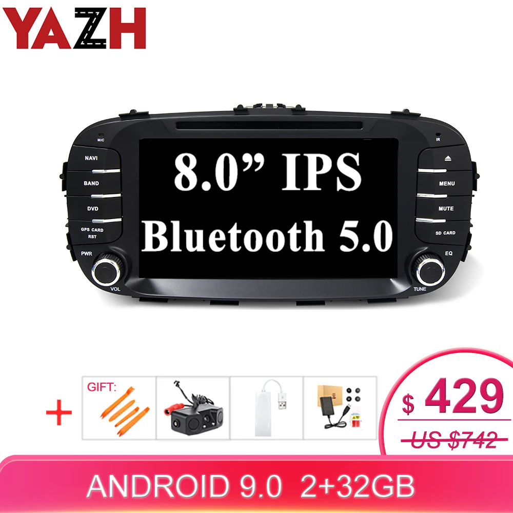 Яж Android 9 0 автомобильный стерео Дисплей Для Киа соул 2014 с 8 &quotIPS 1024*600 HD GPS