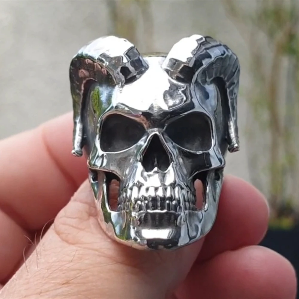 

SECRET BOYS New Gothic 316L Stainless Steel Devil's Satan Sheep Head Rings Fashion Men Skull Ring Biker Punk Jewelry