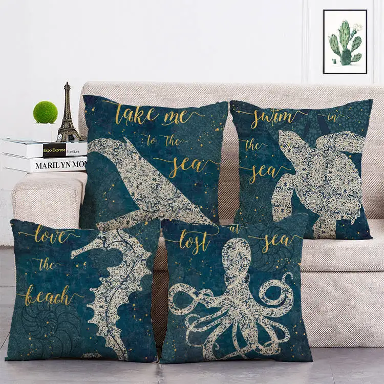 Наволочка с принтом черепахи в морском стиле наволочка осьминогом мультяшная
