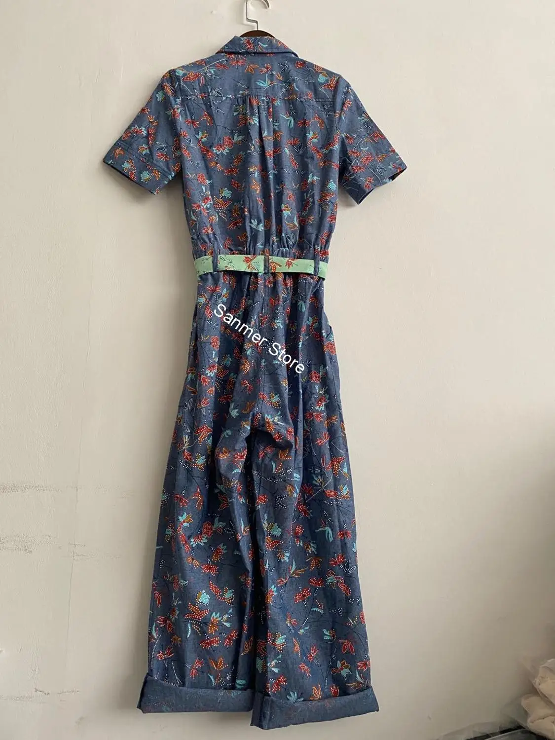 

Women's Sashes Jumpsuit Short Sleeve Floral Print Buttons Turn-down Collar Casual Playsuit Spring Summer New