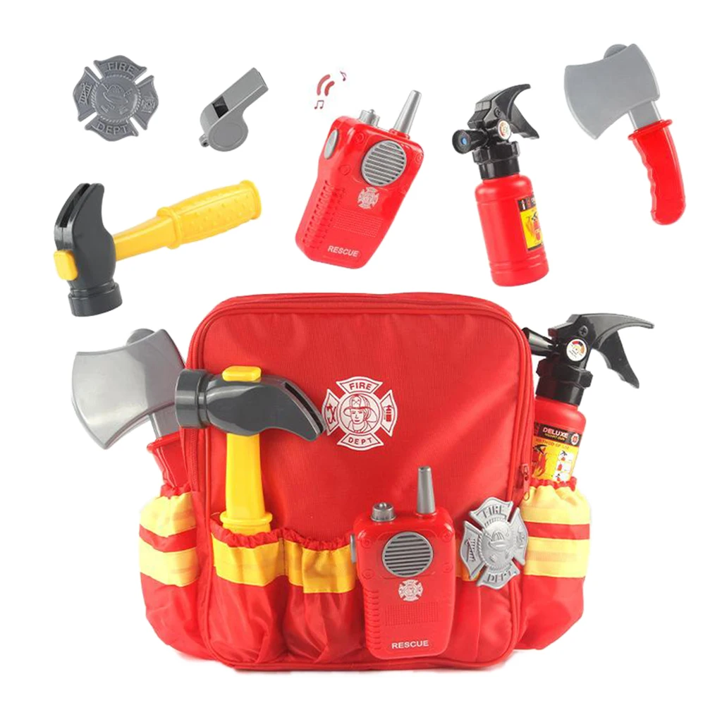 

7 pcs Easy to Take Care Fireman costume for Kids and fireman toys - Fire Toys Role Play Accessories great for Halloween