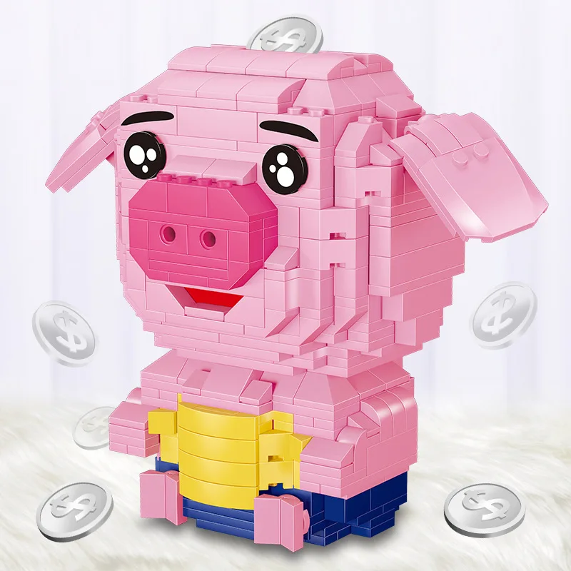 Совместимые с животными Розовые модели MOC свинка деньги экономия монет горшок