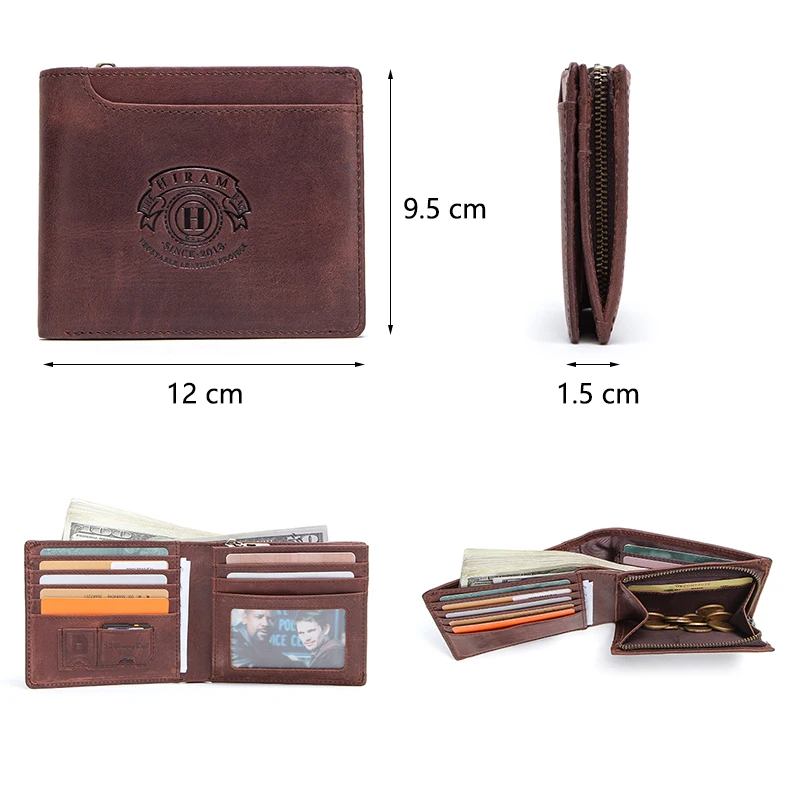Кожаный кошелек Hiram для мужчин маленький бумажник из кожи Крейзи Хорс винтажный