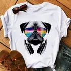 Харадзюку, женская футболка с принтом музыкальной собаки, летняя модная забавная Спортивная футболка с собакой, повседневная женская футболка с коротким рукавом, одежда