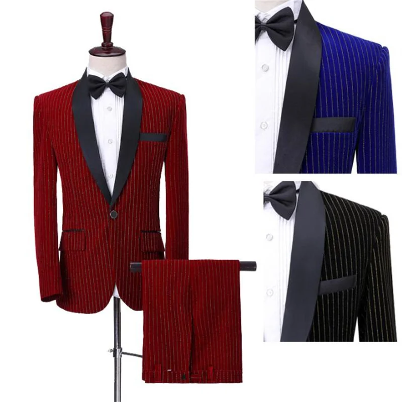 Gold velveteen blazer men formal dress latest coat pant designs suit men costume masculino trouser wedding suits for men's