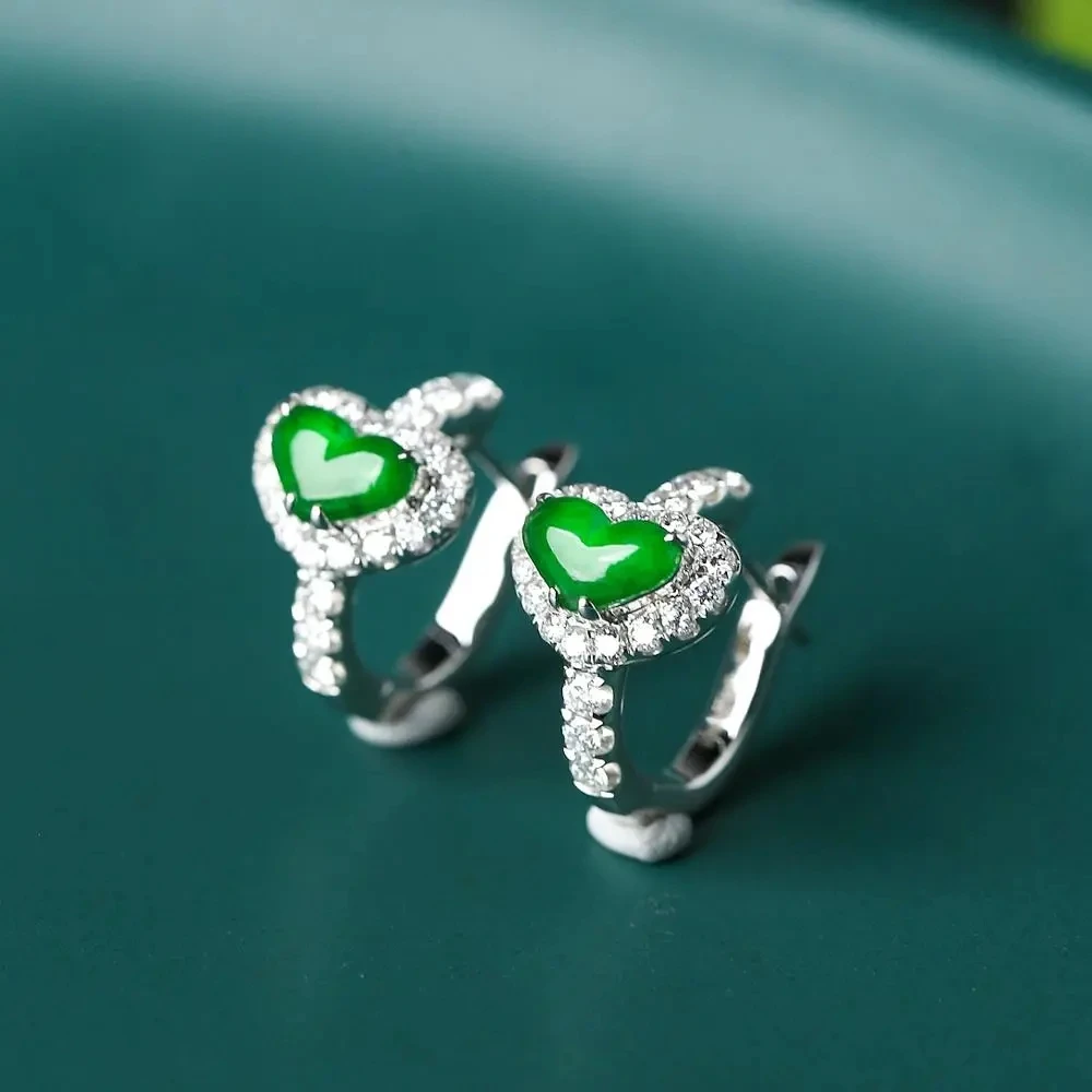 

How Can It Be So Sweet! New Love Emperor Green Ice-like Chalcedony Earrings S925 Sterling Silver Diamond-Embedded Exquisite Styl