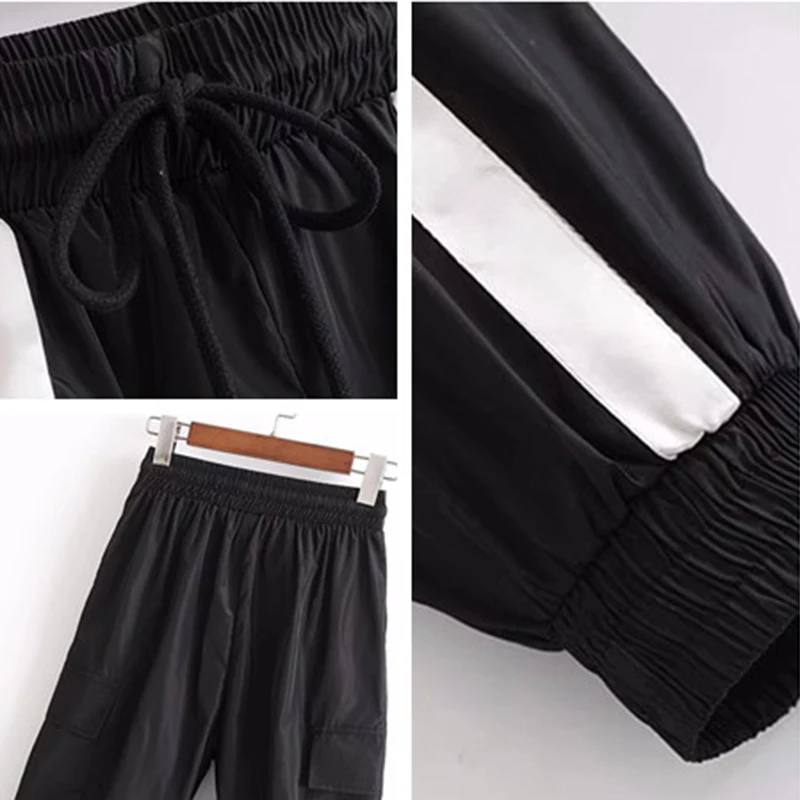

HStar 2020 Women Vintage Straight Pants Casual Striped Spliced Female Long Pants Fashion Drawstring Loose Pants