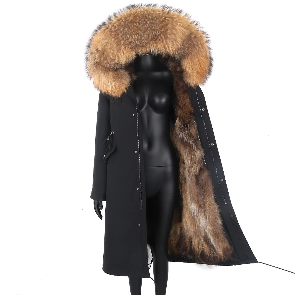 Lavelache Winter Natural Fur Jacket Women Real Fur Coat X-Long Waterproof Parka Winter Clothes Female Overcoat Thick Warm New
