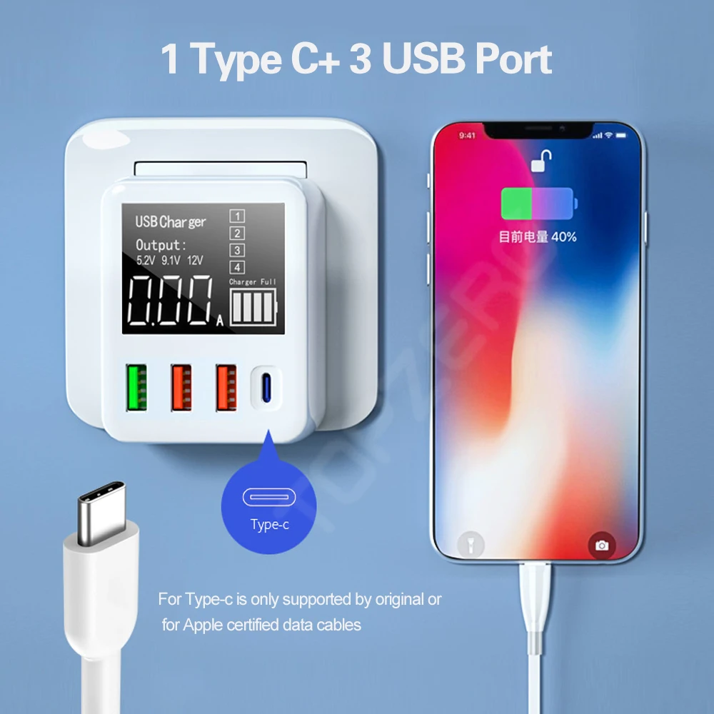 40w usb charger quick charge 3 0 for iphone 12 11 4 ports pd usb c fast portable charger lcd display travel wall charger adapter free global shipping