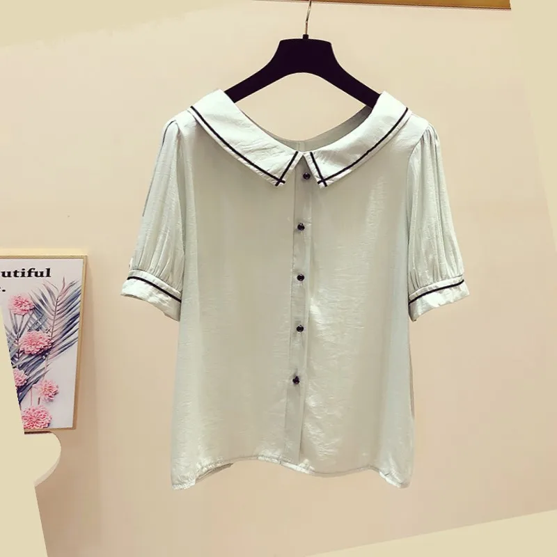 

Женская блузка с коротким рукавом, зеленая Повседневная Однотонная рубашка, лето 2021