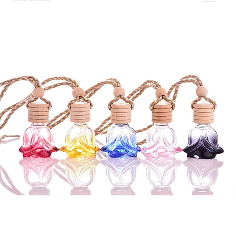

DHL Colorful 6ML Crystal Shape Hanging Car Glass Botella De Perfume Hanging Decoration Bottle Car Hanging Accessories Perfume Bo
