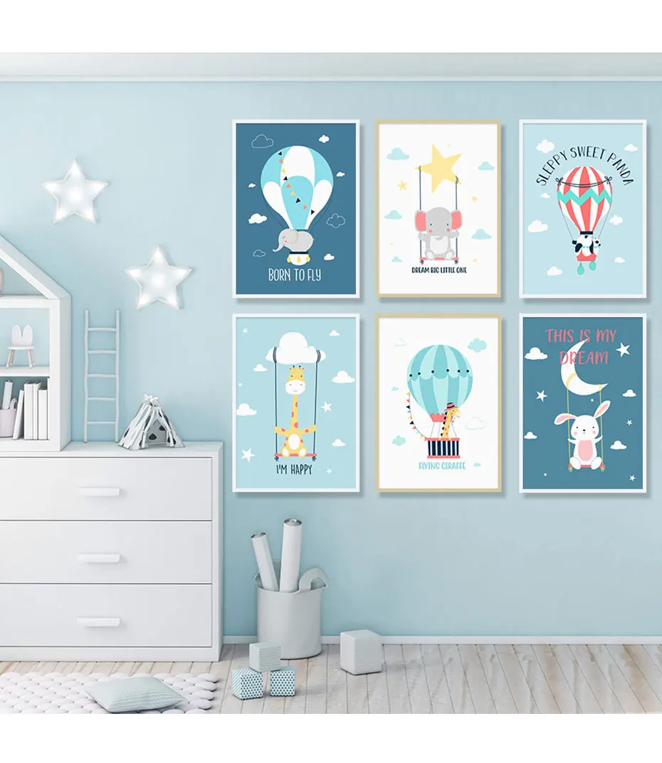 Милый слон жираф качели картина Настенный декор для детской комнаты милая