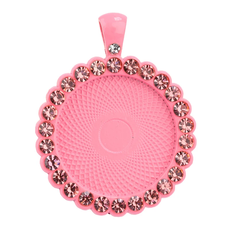 

3PCS Cabochon Pendant Base With Colored Diamond Charm Jewelry Making For DIY Necklace Alloy 25mm Blank Tray Crafts Findings JUYA