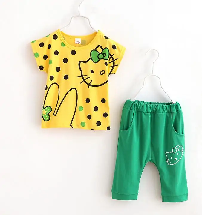 Модные комплекты одежды для маленьких девочек футболка с короткими рукавами в