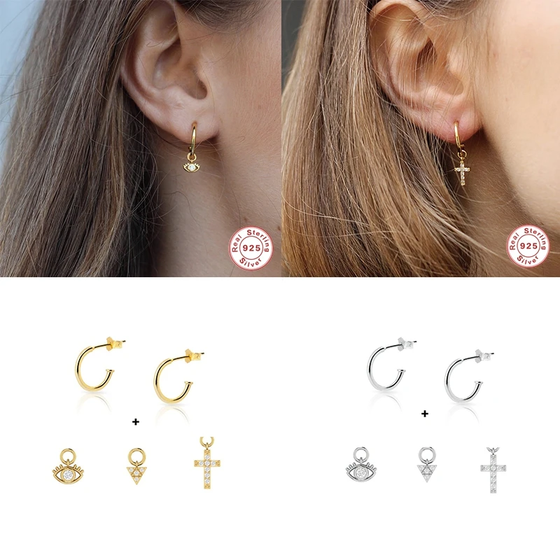 

Aide 5PCs 925 Sterling Silver Piercing Pendients Cross Eyes Shape Stud Earrings For Women Girl Anniversary Engagement Party Gift