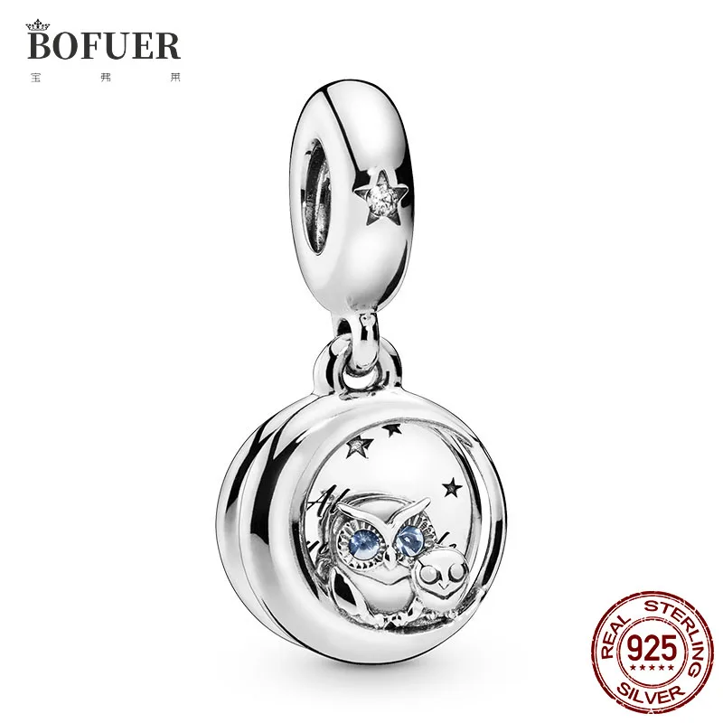 

925 Sterling Silver Always by Your Side Owl Dangle Charm Beads fit Original Pandora Bracelet Necklace DIY Silver 925 Jewelry