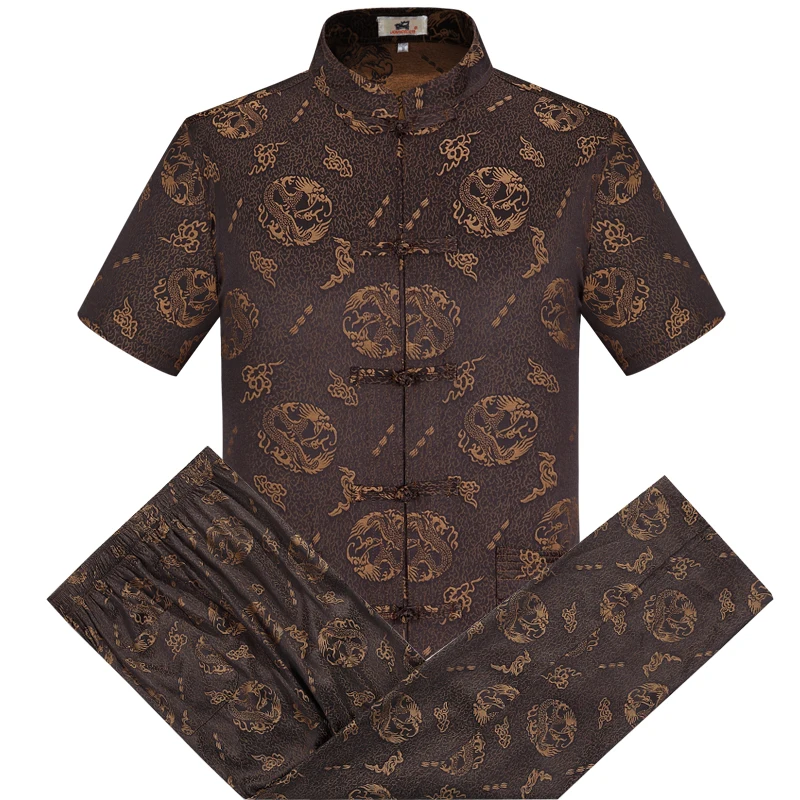 Костюм Тан для мужчин среднего возраста костюм с коротким рукавом рубашка из
