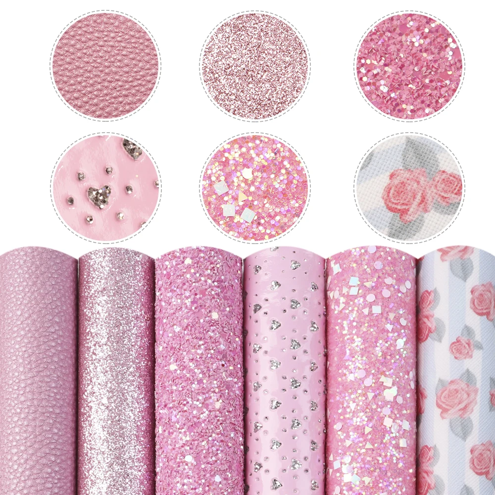 

David accessories 6pcs/lot 20*33cm Flowers Printed Faux Synthetic Leather Fabric Set DIY Bow Crafts Faux Leather Sheets,1Yc10558
