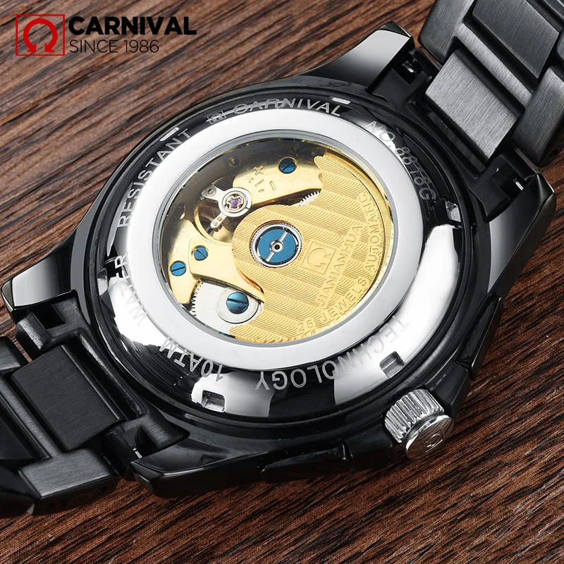 CARNIVAL New Men Mechanical Watch Fashion 24 Hours Luminous Hands And Scale Waterproof Automatic Mens Watches Relogio Masculino enlarge