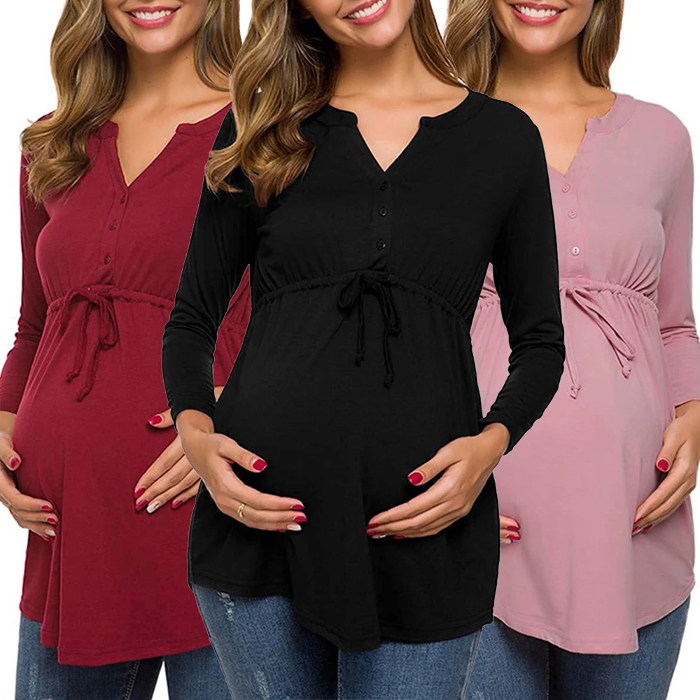 Женские топы для беременных с длинным рукавом v образным вырезом баской