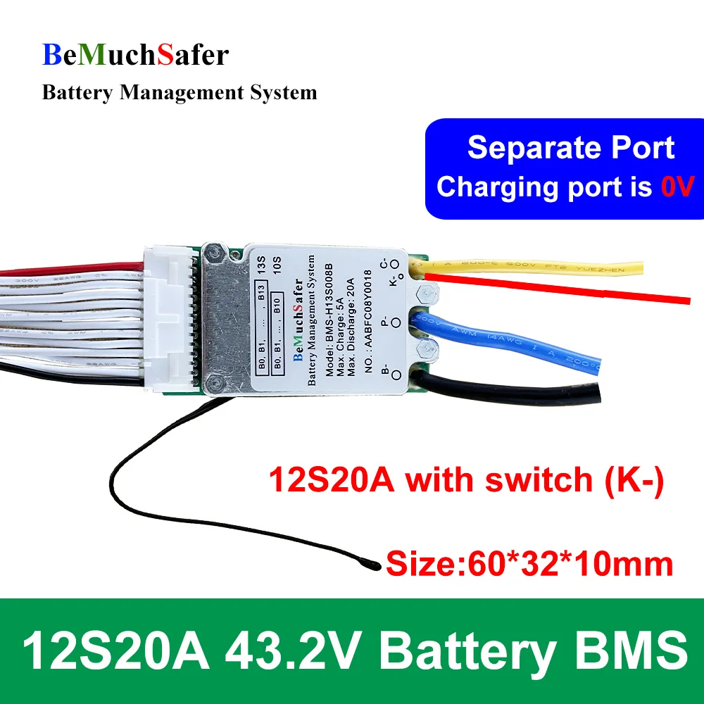 BeMuchSafer 36V 43.2V 48V BMS 10S 12S 13S 20A 30A 13S30A 12S30A Separate Port for E-Bike E-Scooter E-Motorcycles Energy Storage