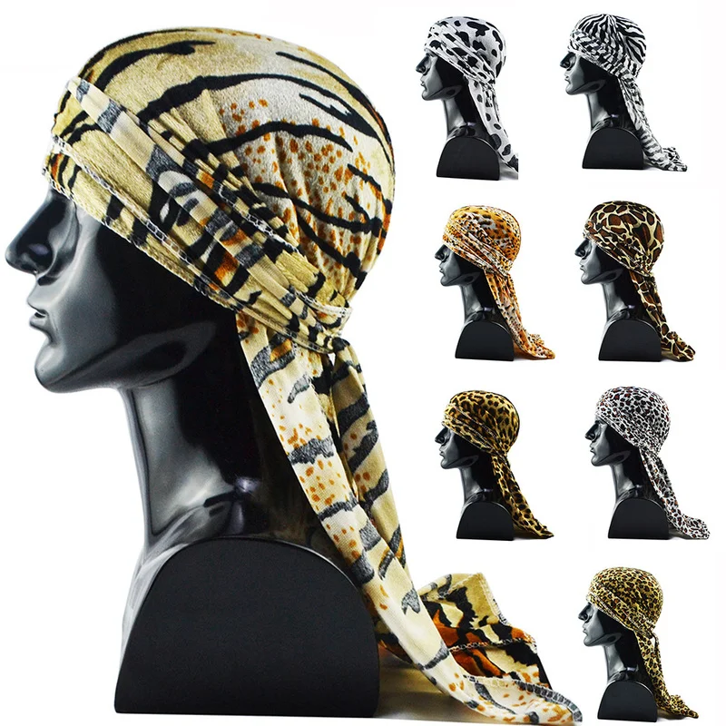 Бархатная мужская шапка с длинным хвостом Helisopus осенне-зимний Леопардовый