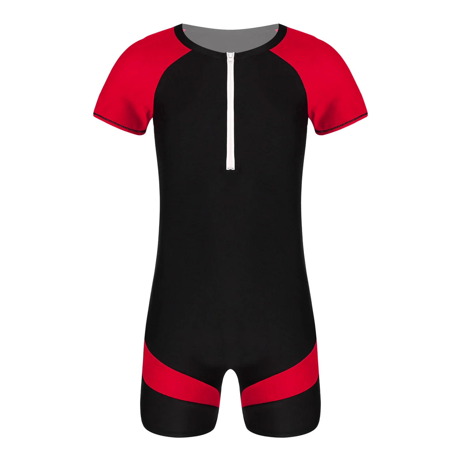 Мужской слитный купальный комбинезон с короткими рукавами и молнией спереди