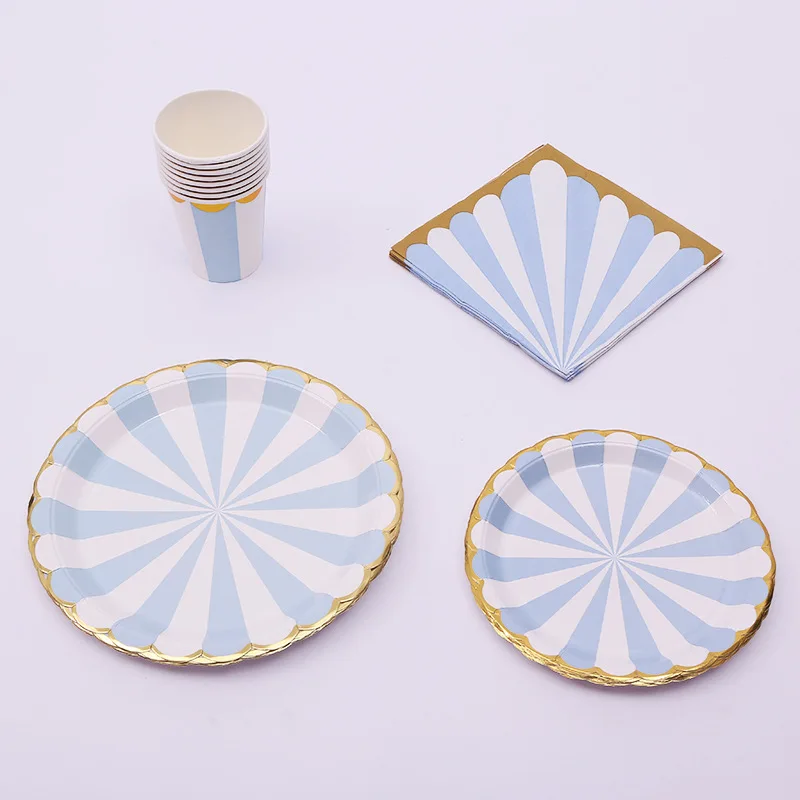 Голубая Золотая фольга одноразовая бумажная посуда чашка детские салфетки день